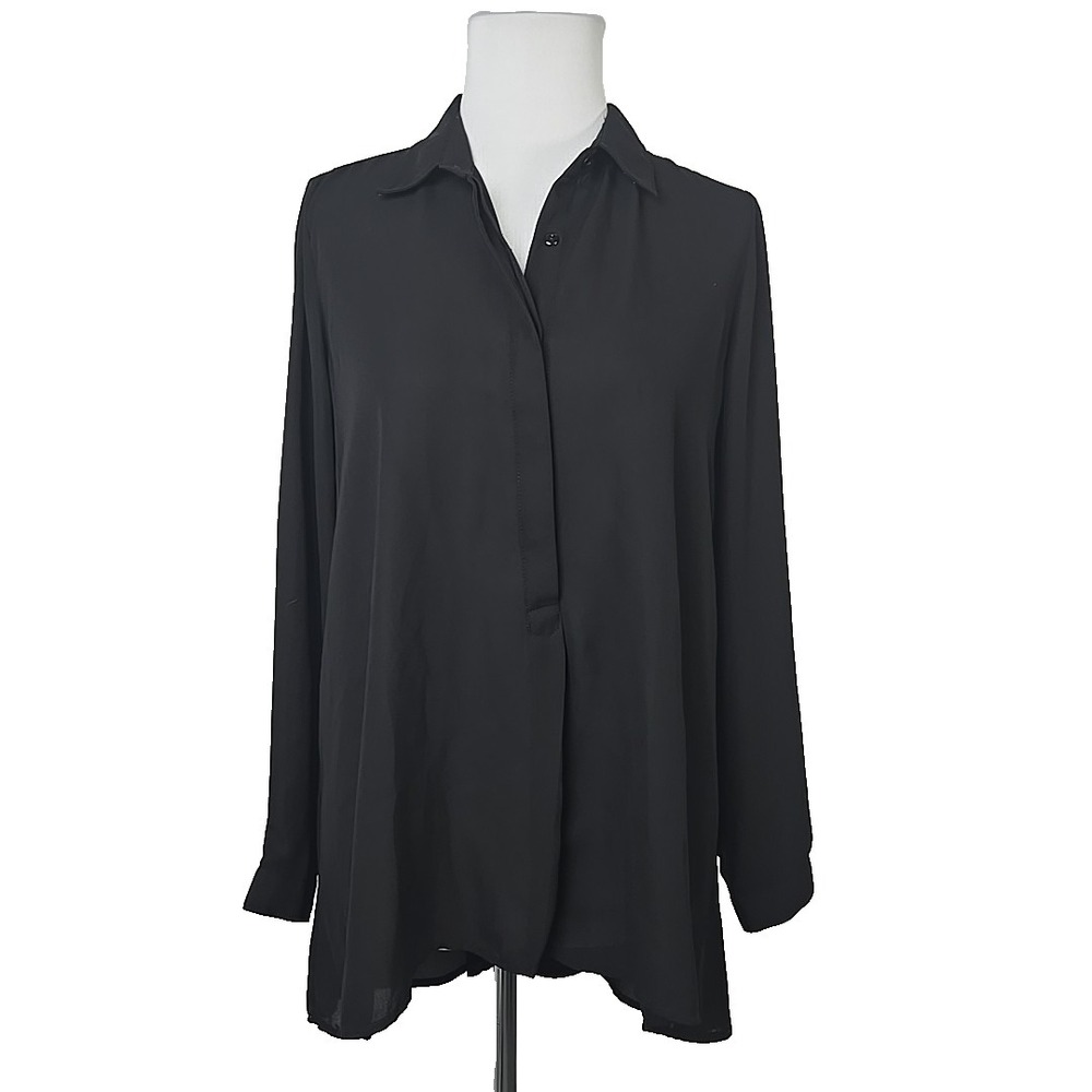 LG Lena Gabrielle Black Chiffon Hidden Button Long Sleeve Blouse Top Small